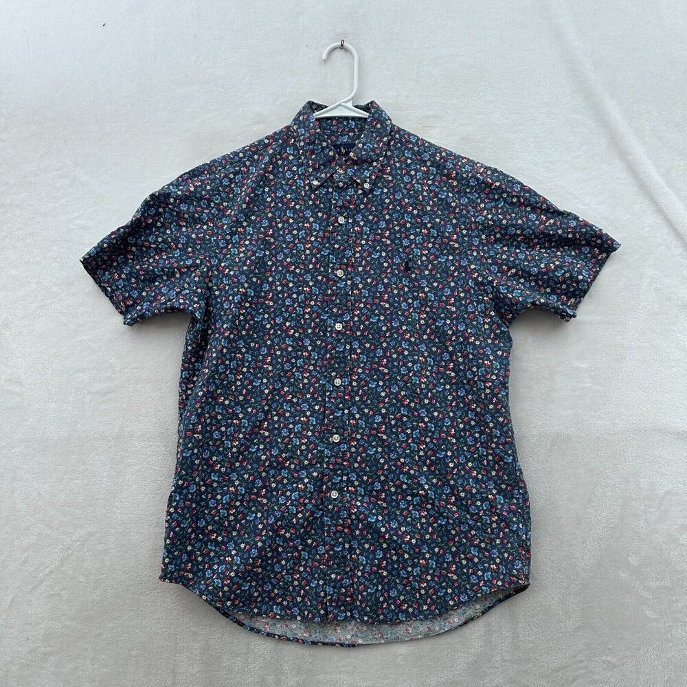 Ralph Lauren Shirt Mens M Blue Floral Geometric Pony Casual Button Down